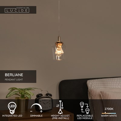 Lucide BERLIANE - Pendant light - Ø 12 cm - LED Dim. - 1x4W 2700K - With replaceable LED module - Transparant | Essential